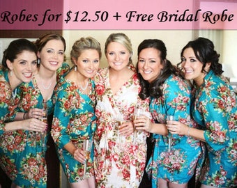 Bridesmaid Robes, Bridal Party Robes, Bridesmaids Robes, Cotton Floral Robes, Getting ready, Free Bridal Robe, Cheap Bridesmaid Robes, Robes