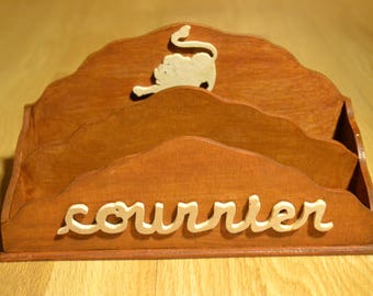 wooden mail holder / desk accessory / personalized gift / decorative zodiac sign