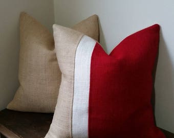 Burlap Color-block Pillow Cover - Many color choices to choose from