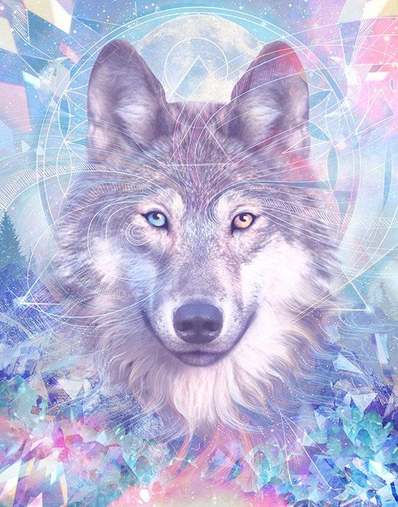 Items similar to Wolf Spirit | 11X14 Wolf moon print, crystal ...