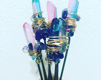 Aura Crystal & Amethyst Hair Pins // Boho Hair // Crystals // Royal Suzie Design