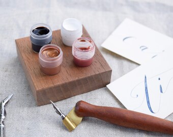 Wood Calligraphy Inkwell | Dinky Dips Holder | Walnut Ink Dips holder for Calligraphy | Dip Pen Ink Holder | Calligraphy Ink Holder Set