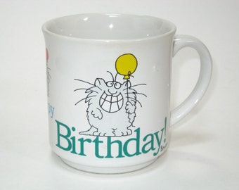 Sandra Boynton Happy Birthday Mug - Cats Holding Multicolor Balloons