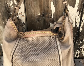 Super Distressed Soft Leather Micro-Woven Italian Handbag