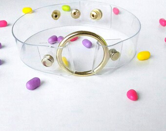 O ring choker, gold chocker, 90s style choker, pastel gothic necklace, clear choker, vegan choker, gothic collar, lollita psycho cyber