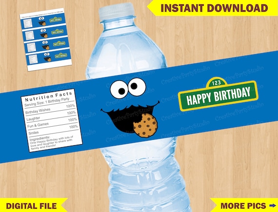 Cookie Monster Water Bottle Labels Cookie Monster Birthday