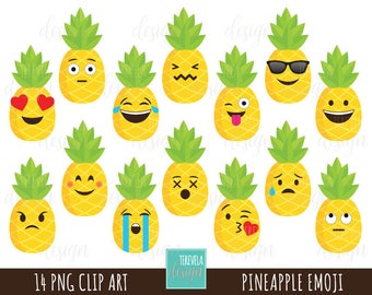 50% SALE Pineapple clipart, emoji clipart, commercial use, fun clipart, fruit graphics, planner accesories, summer clipart, tropical, cute