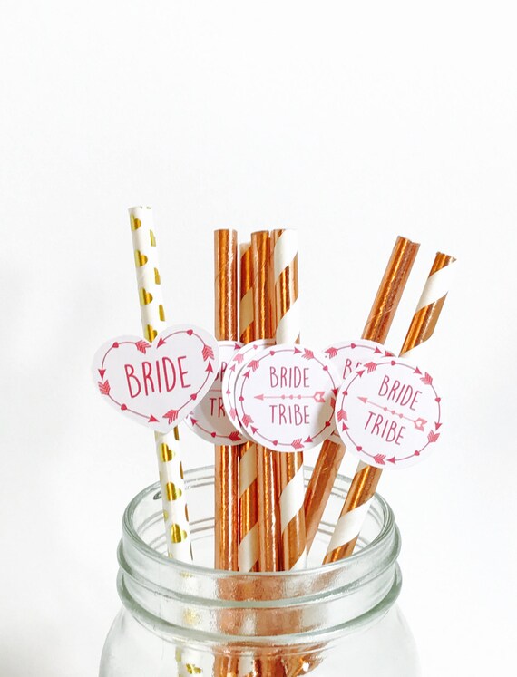 Bride Tribe Bachelorette  Party  Rose  Gold  Paper Straws Set 