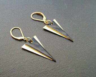 Black triangle - enameled - jewel earrings enamel earrings