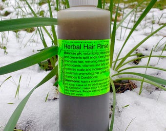 Organic Herbal Hair Rinse- Vegan, Raw- Shampoo and/or Conditioner replacement, free of harsh soap and detergents, pH Balancing.