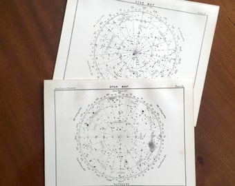 1892 STAR MAP LITHOGRAPHS - original antique prints - celestial astronomy star charts - plates 51 & 70 - set of 2 lithographs
