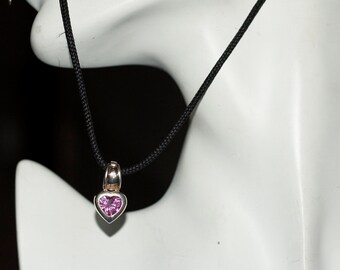 Ref: 121 Vintage pink Swarovski crystal designer TB silver heart clip on pendant.