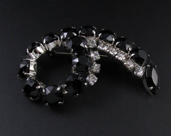 Black Rhinestone Brooch, Black Brooch, Rhinestone Brooch