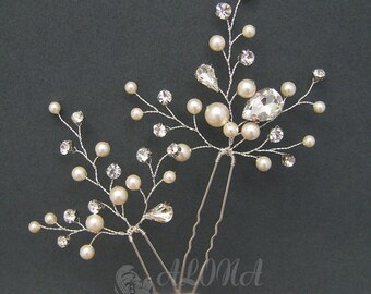 Bridal Hair Pins, Wedding Hair Clips, Bridal Hair Accessories, Wedding hair pin, Rhinestone Hair pins, Pearls Wedding Hair pins EU T1512011