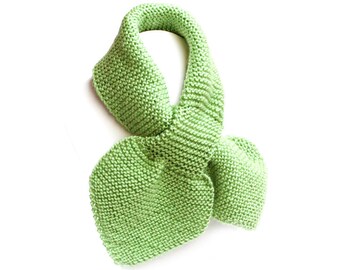 Toddler Knit Scarf. Kids Green Pull Thru Neck Wrap. Keyhole Muffler 2 to 4 Years. Child's Winter Neck Warmer. Bow Tie Loop Ascot