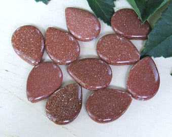Drop Goldstone beads, set of 10, teardrop beads, sparkle beads, shiny beads, drop beads, gold beads, jewelry supplies, bracelet beads