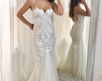 Lace Mermaid Wedding dress, Low Back Wedding, Mermaid Wedding Gown, Unique Wedding Dress, Bridal Dress, Custom made wedding dress