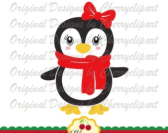 Cute penguin with bow SVG DXF, Winter animal Silhouette Cut Files, Cricut Cut Files CHSVG51- Personal and Commercial Use