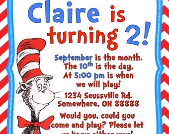 Birthday Invitations - Dr. Seuss - The Cat in the Hat