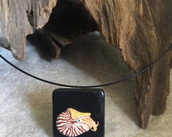 Polymer Clay Nautilus necklace pendant