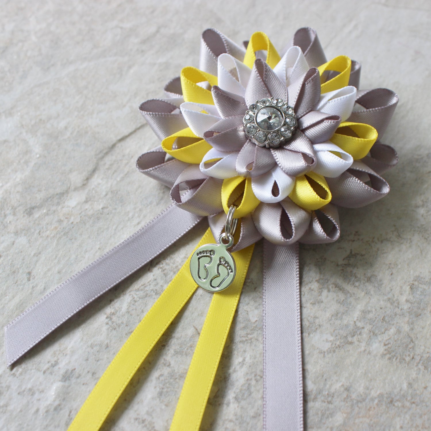 Baby Shower Decorations Yellow Gray White Mommy to Be Corsage