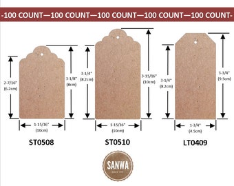 Étiquettes en papier Kraft brun naturel 100pcs (trois choix de Style : festonnée haut & bagages)