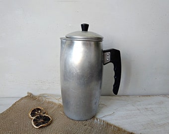 Aluminum vintage coffee pot Camping cookware Percolator coffee pot Industrial home decor Country shabby style Retro kitchen
