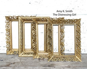 SET OF FOUR 5 By 7 Gold Metal Frames Bulk Wedding Frames Ornate Vintage Antique Filigree Picture Frame 5x7 gold metal frames Ornate chunky