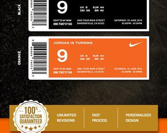 Nike Shoe Box Orange Label Ticket Birthday Invitation Digital