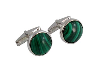 Malachite round pair 925 solid silver cufflinks - READY TO SHIP