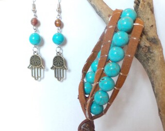 Set Leather bracelet with earrings