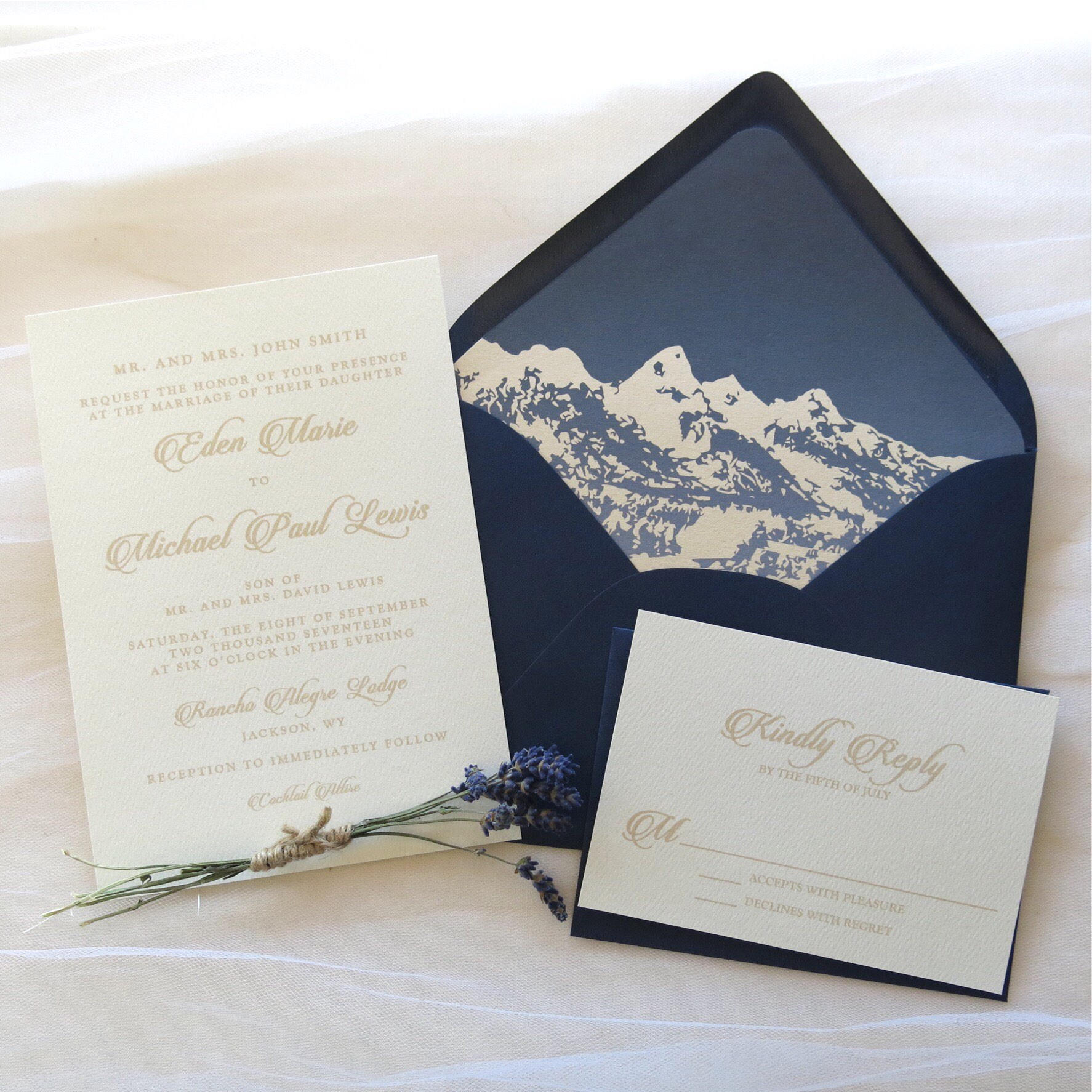 Mountain Wedding Invitation Suite Mountain Lined Envelope