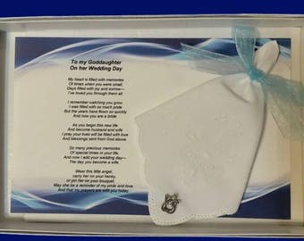 My Goddaughter on Her Wedding Day Hanky & Angel Pin Set, Shower Gift, Wedding Handkerchief, Goddaughter Wedding Gift, Happy Tears Hanky