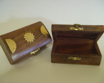 Carved Wooden Box with real Brass Inlaid 2" x 3.5"