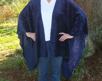 Sapphire Blue Boucle Wrap Shawl Ruana