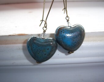 Stone Earrings - Earthy Earrings -Heart Earrings - Blue Earrings