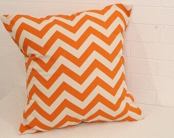 17x17" Orange & Natural Chevron Pillow Cover