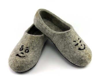 Grey Slippers, Wool Felted Slippers