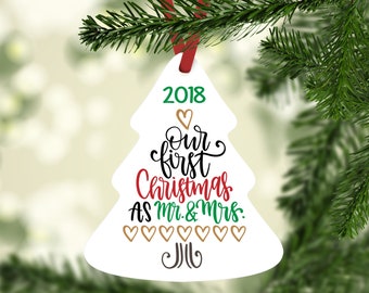 Our First Christmas Ornament, Mr and Mrs Ornament, Newlywed Ornament, Gift for Couples, Gift for Newlywed, 2018 Gay Ornament, Just Married