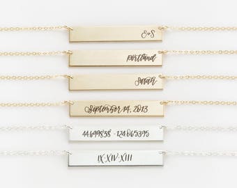 L+L x The Pigeon Letters Handwriting Necklace • Personalized Gold, Silver, Rose Gold Name Bar Necklace, Calligraphy Jewelry • LN155_32_H_pg