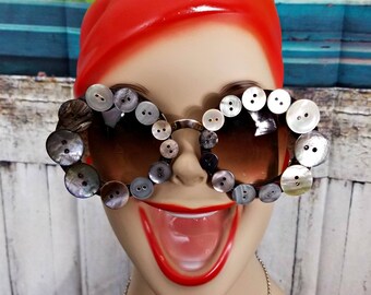 Vintage Button Sunglasses | Embellished Sunglasses | Festival flower sunglasses
