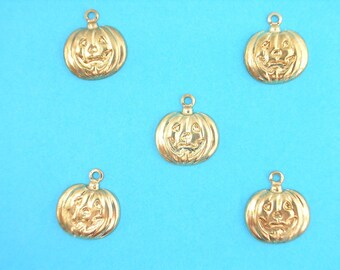 SET of 5 CHARMS METALS Gold: Pumpkin Halloween 12mm