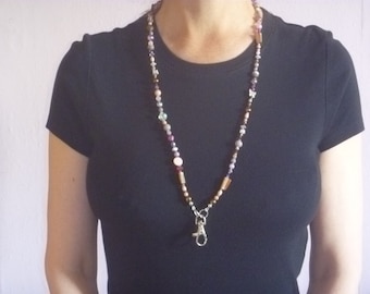 beaded ID lanyard, ecofriendly badge holder, pastel shades