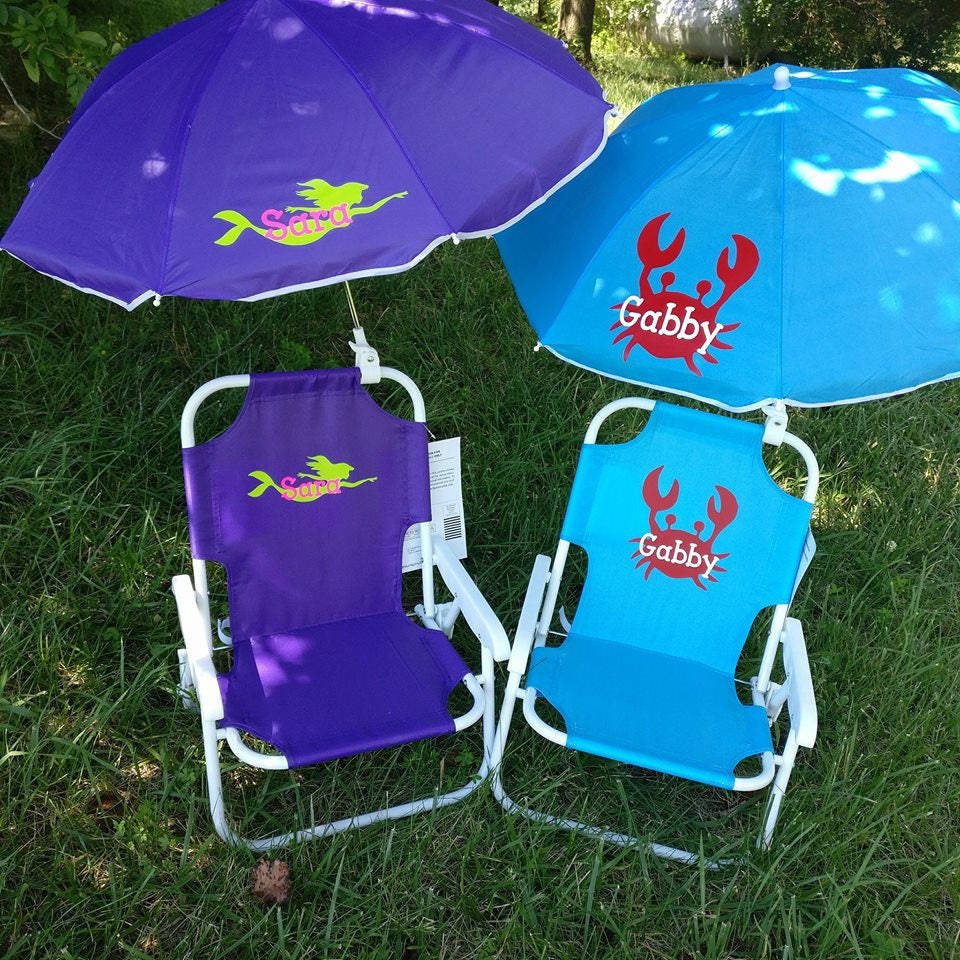 Toddler Kids Childrens Beach Chair and Umbrella Monogrammed