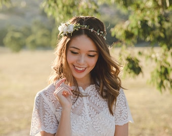 blossom and forest asymmetrical bridal wedding flower crown // Florette IVORY / bohemian floral headpiece flower crown / rustic flower crown