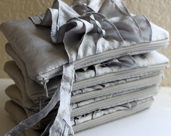 Silver Bridesmaid Clutches - Set of 5 Ruffle Wristlets - Fairy Tale Wedding Idea