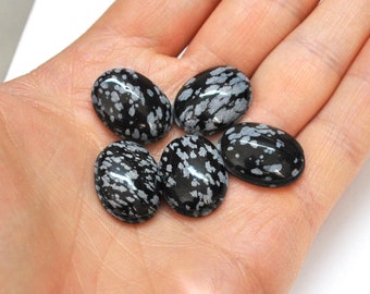 Snowflake Obsidian Grooved Oval Cabs Natural Gemstone Macrame Micromacramé Creative Design - 5 Cabs - 20.0 x 15.0 mm - 57.1 ct - 180406-22