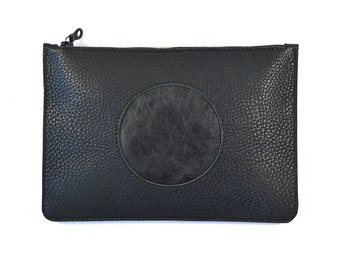 Coralie - Handmade Black Cut Out Leather Clutch Bag Zip Pouch Purse SS17