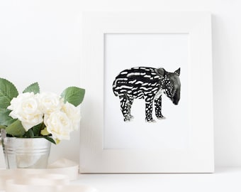Baby Tapir Art Print, Watercolor Archival Print, home decor, animal art, children's room art, living room, contemporary art, minimalist art