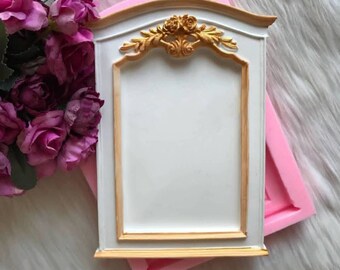 Frame 21cm Decor flowers Roses for picture Vintage polymer clay wax resin K123 SOAP plaster mirror silicone mold